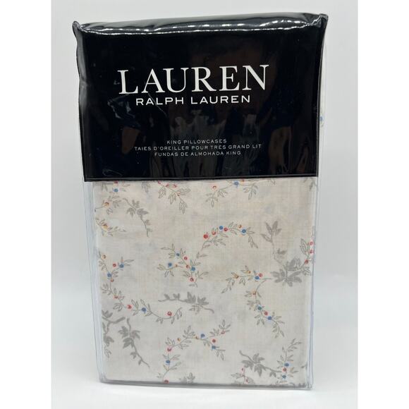Lauren Ralph Lauren Carolyne Vine 2 King Pillowcases Grey NWT $170 - Picture 1 of 12
